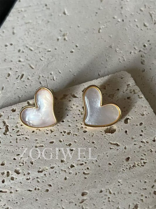 Mother of Pearl Stud Heart Earrings