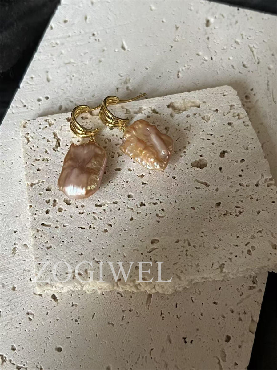 Baroque Pink Pearl Drop Earrings