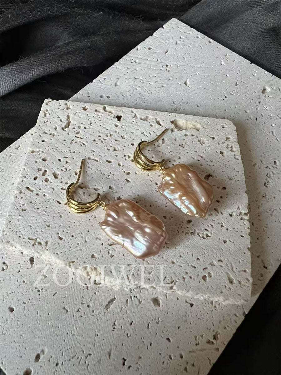 Baroque Pink Pearl Drop Earrings
