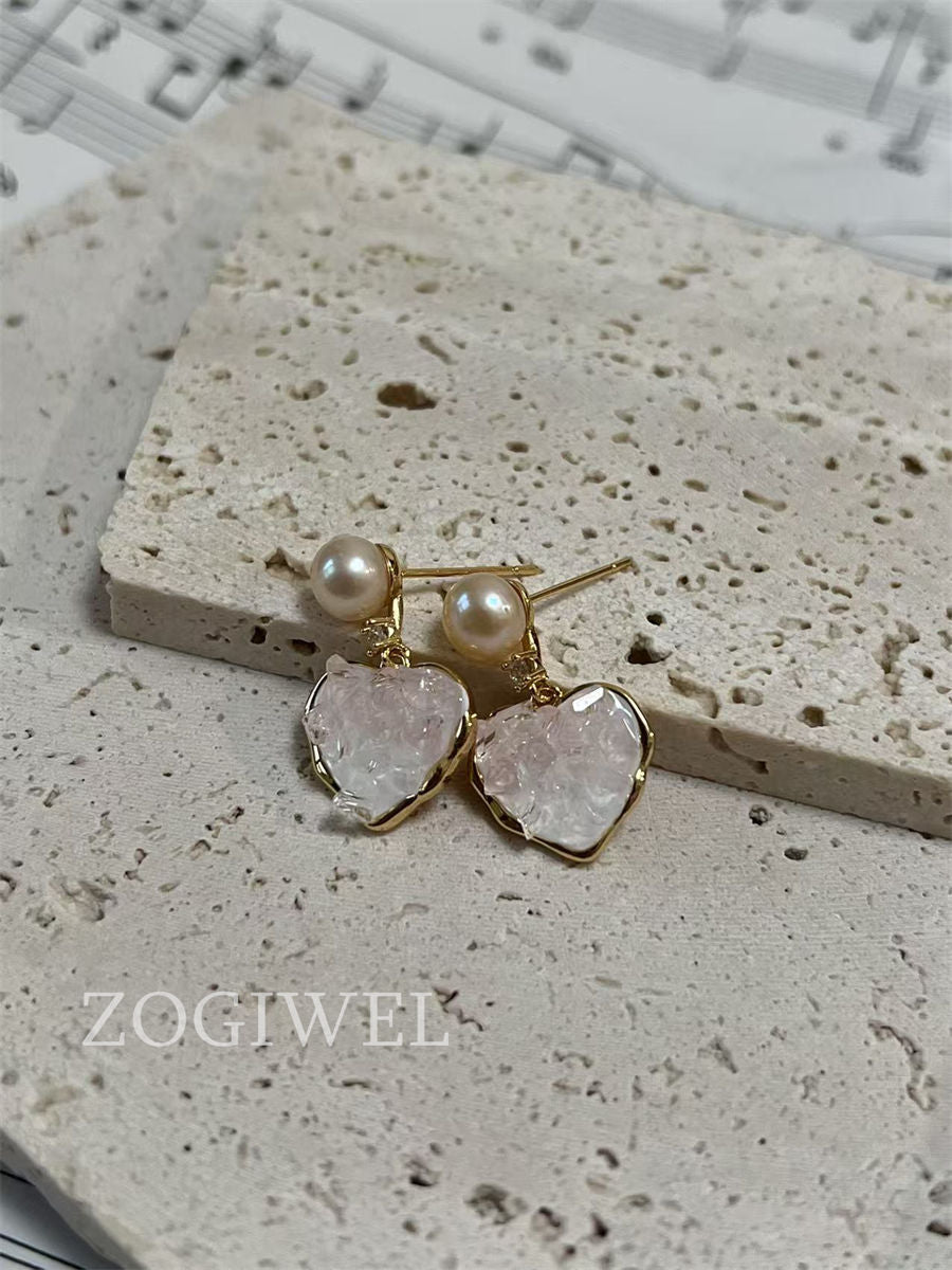Pink Heart pearl drop Earrings 