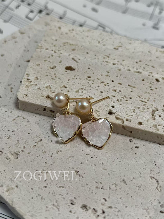 Pink Heart pearl drop Earrings 