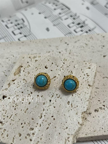 Turquoise Stud Earrings with Gold Accents