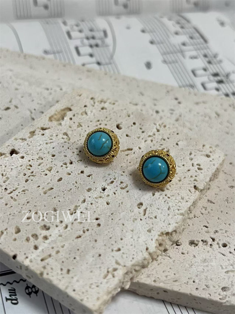 Turquoise Stud Earrings with Gold Accents