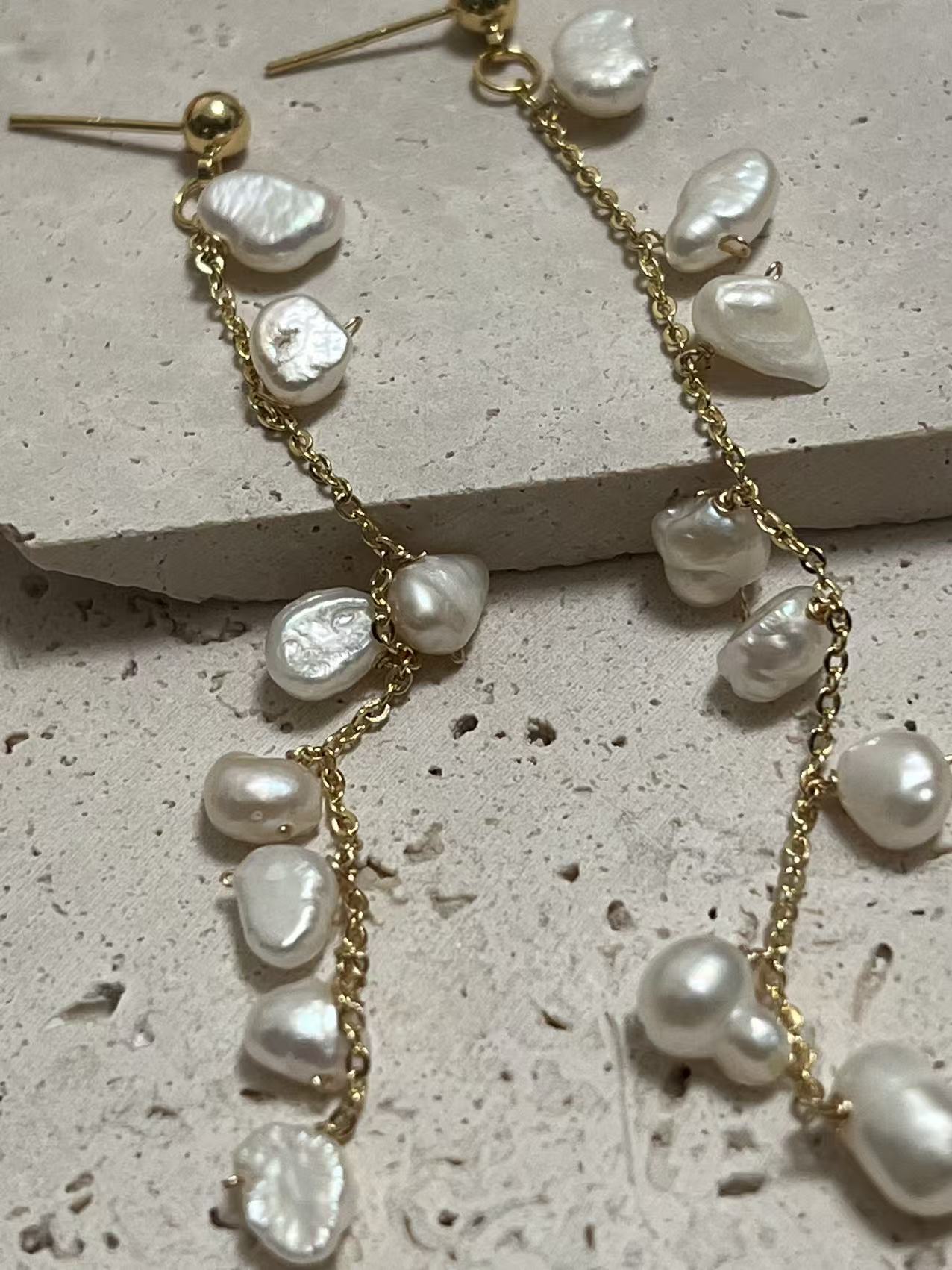 Small Natural Baroque Pearl Long Drop Earrings for Women