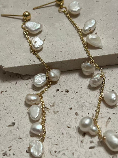 Small Natural Baroque Pearl Long Drop Earrings for Women