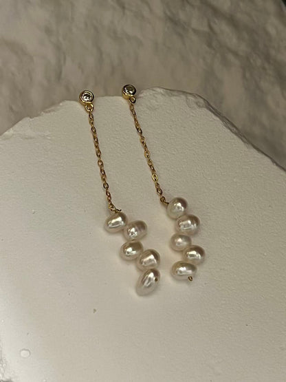 Freshwater Baroque Pearl Long Drop Earrings with Cubic Zirconia