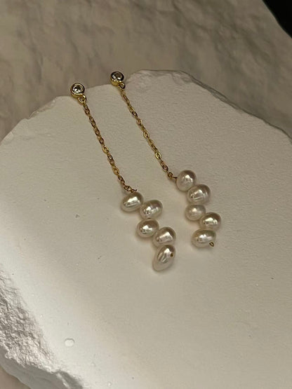 Freshwater Baroque Pearl Long Drop Earrings with Cubic Zirconia