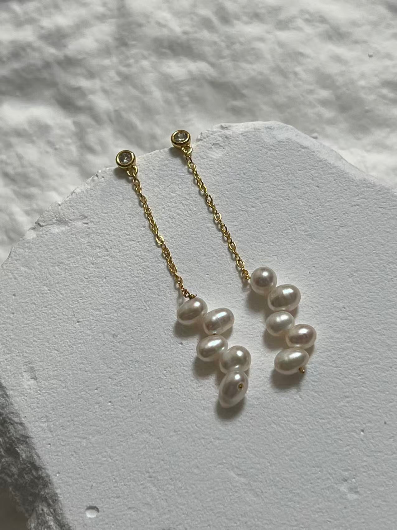 Freshwater Baroque Pearl Long Drop Earrings with Cubic Zirconia