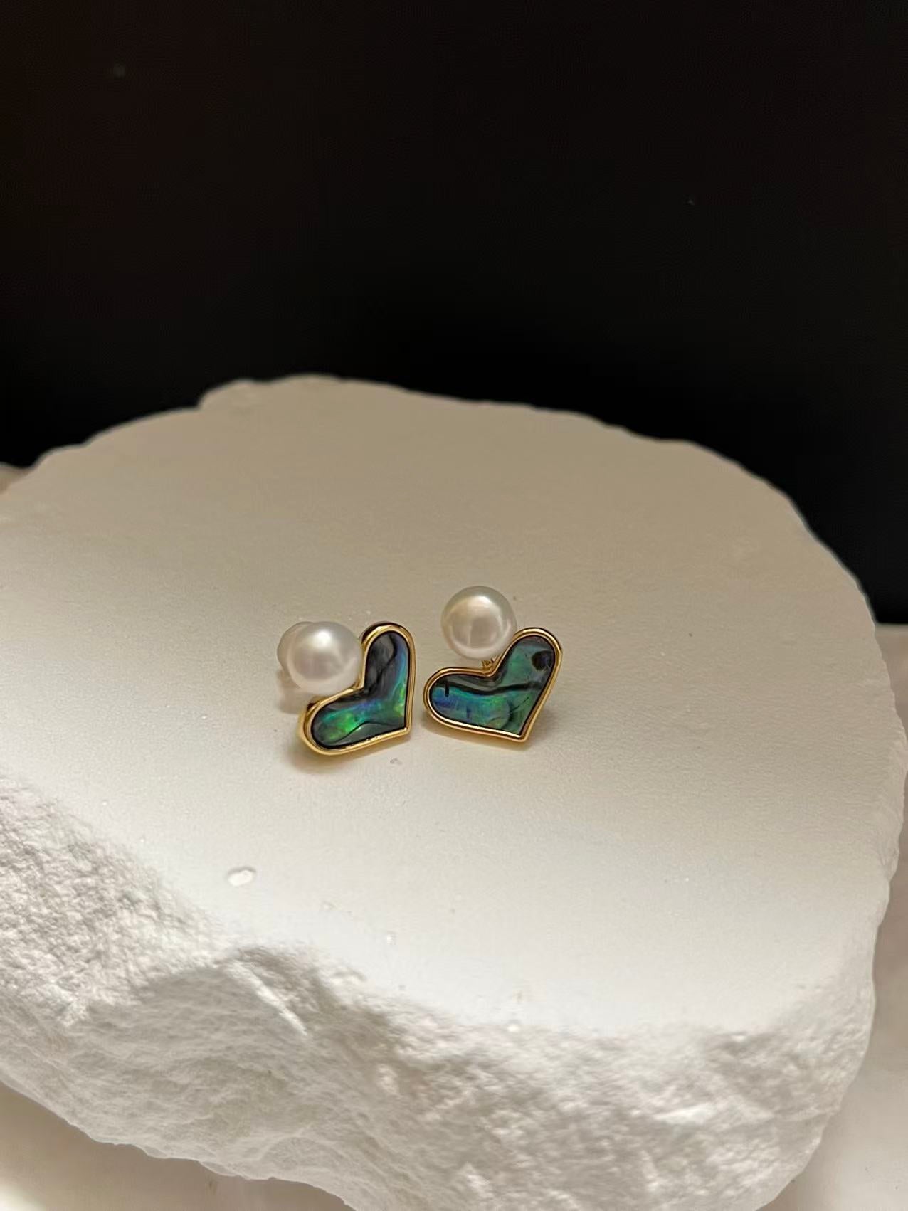 Abalone Shell Heart Drop Earrings with Freshwater Pearl