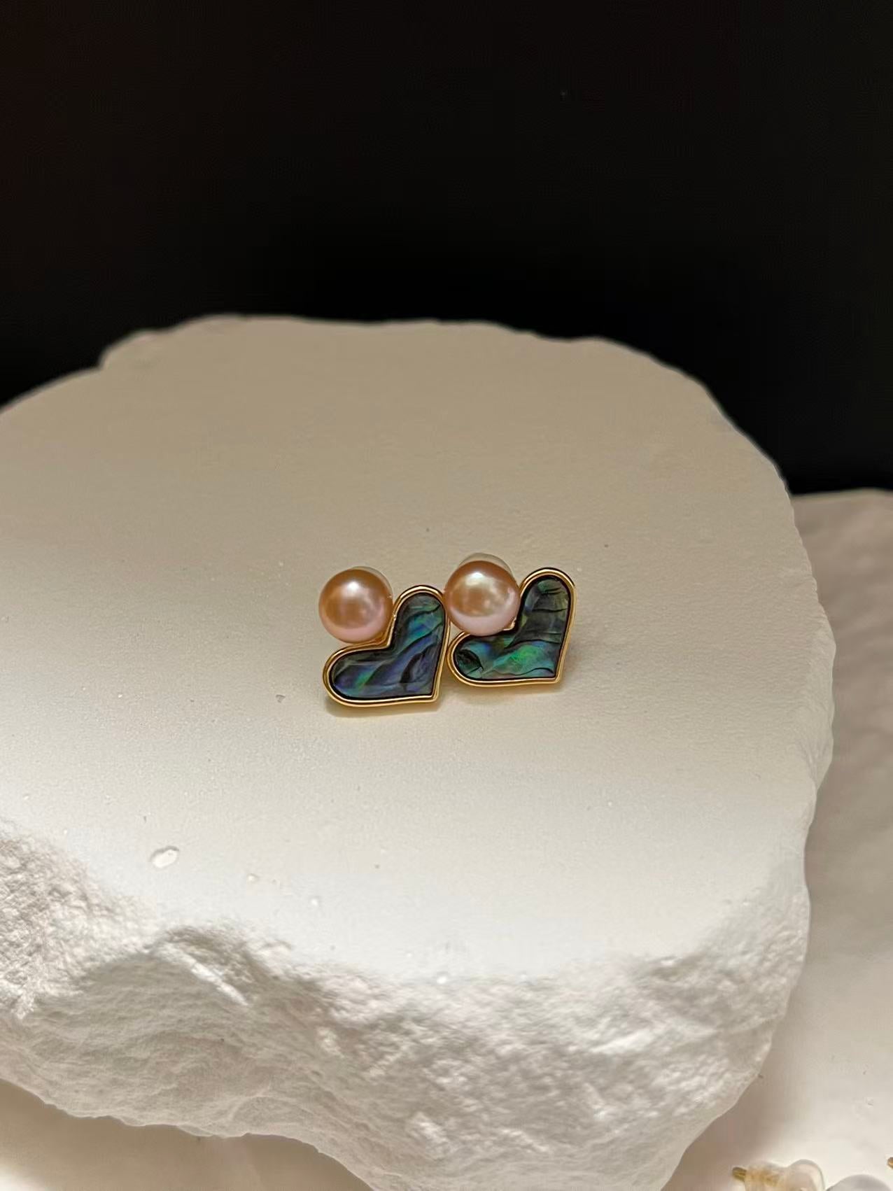 Abalone Shell Heart Drop Earrings with Freshwater Pearl