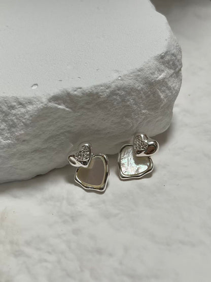 Mother of Pearl Double Heart Stud Earrings