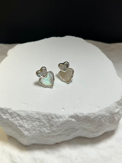 Mother of Pearl Double Heart Stud Earrings