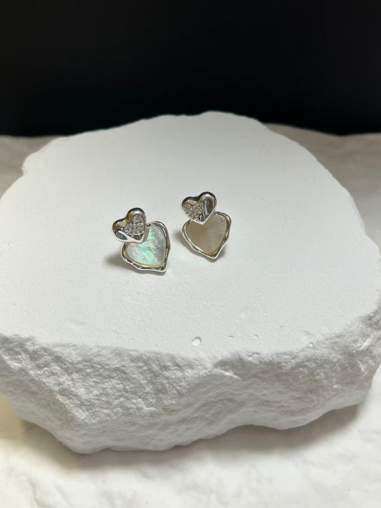 Mother of Pearl Double Heart Stud Earrings