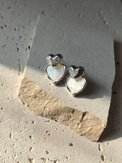 Mother of Pearl Double Heart Stud Earrings