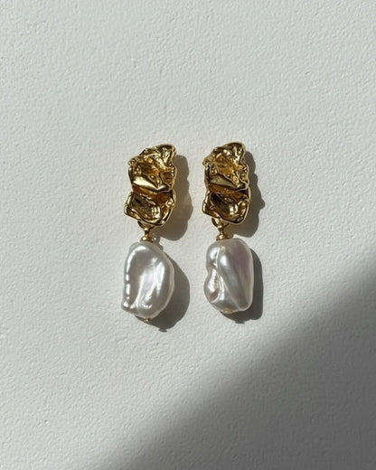 chunky gold and baroque pearl earrings