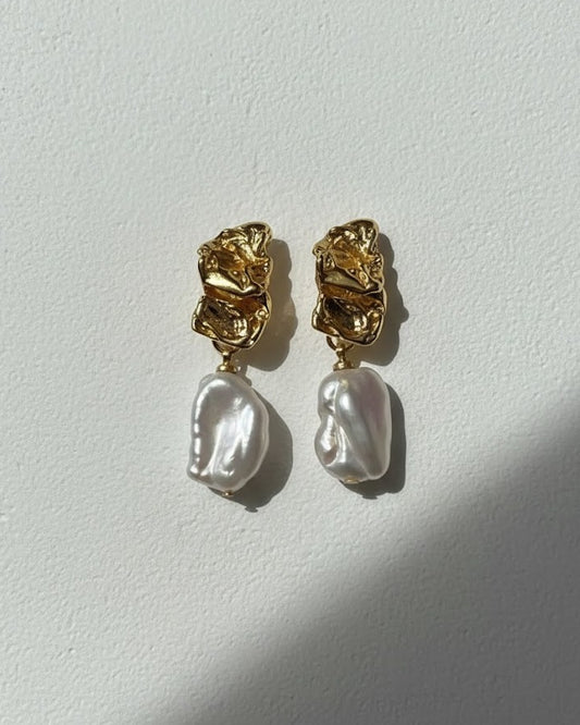 chunky gold and baroque pearl earrings