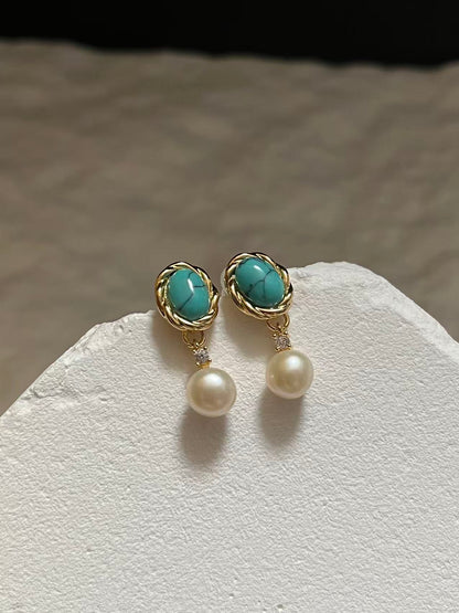 Freshwater Pearl & Turquoise Drop Earrings