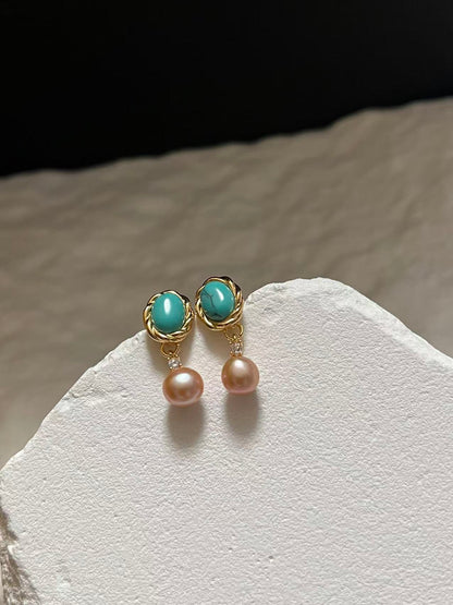 Freshwater Pearl & Turquoise Drop Earrings