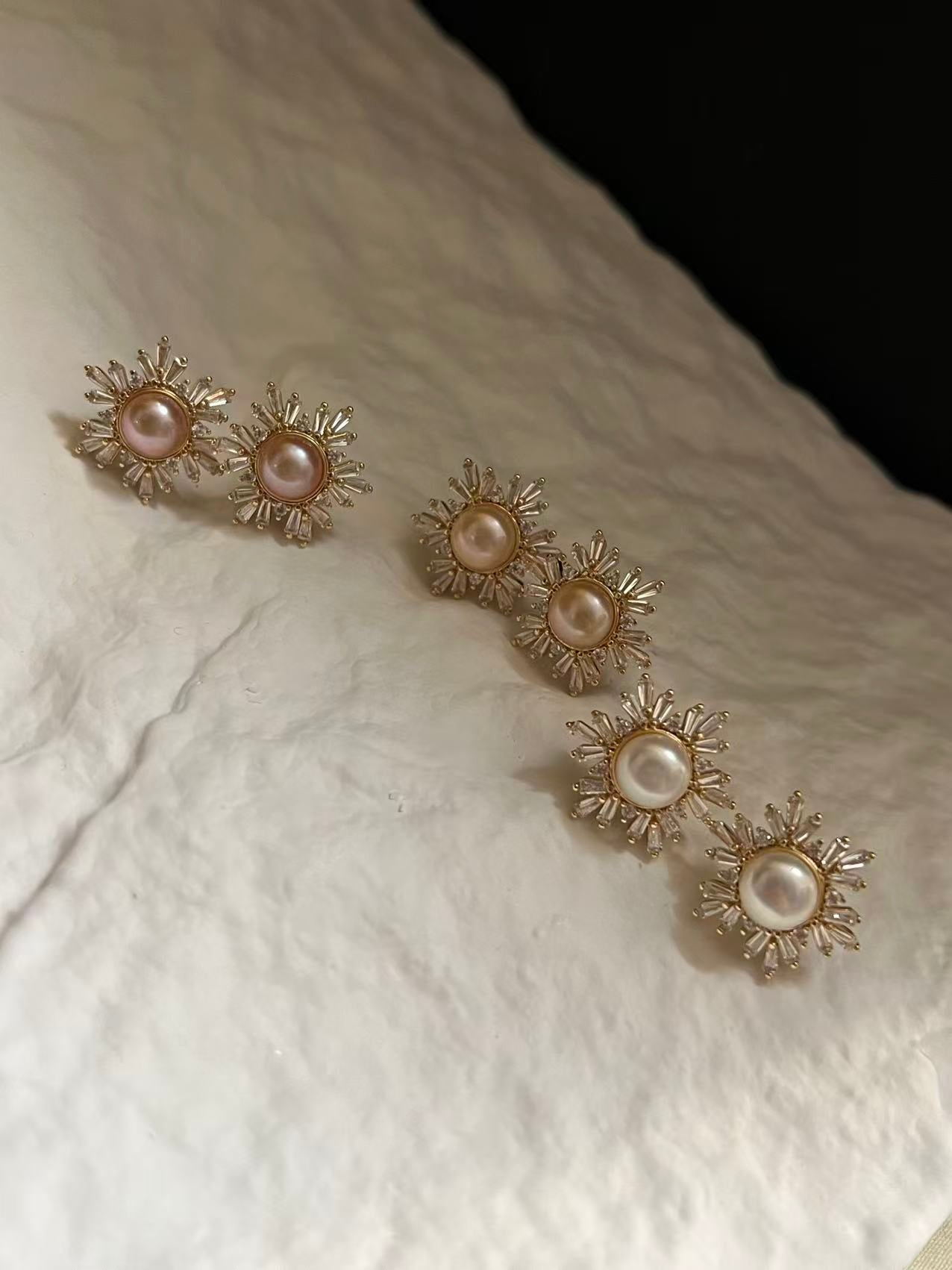 Freshwater Pearl Snowflake Stud Earrings