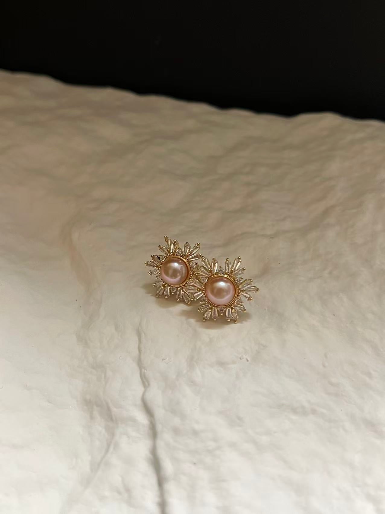 Freshwater Pearl Snowflake Stud Earrings