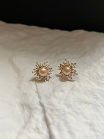Freshwater Pearl Snowflake Stud Earrings