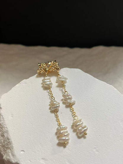 Freshwater Baroque Pearl Drop Earrings with Gold Accent