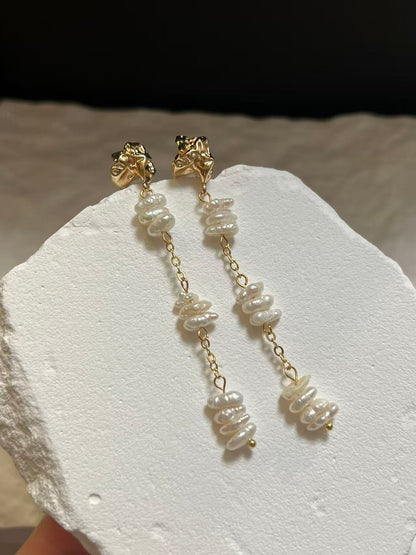Freshwater Baroque Pearl Drop Earrings with Gold Accent