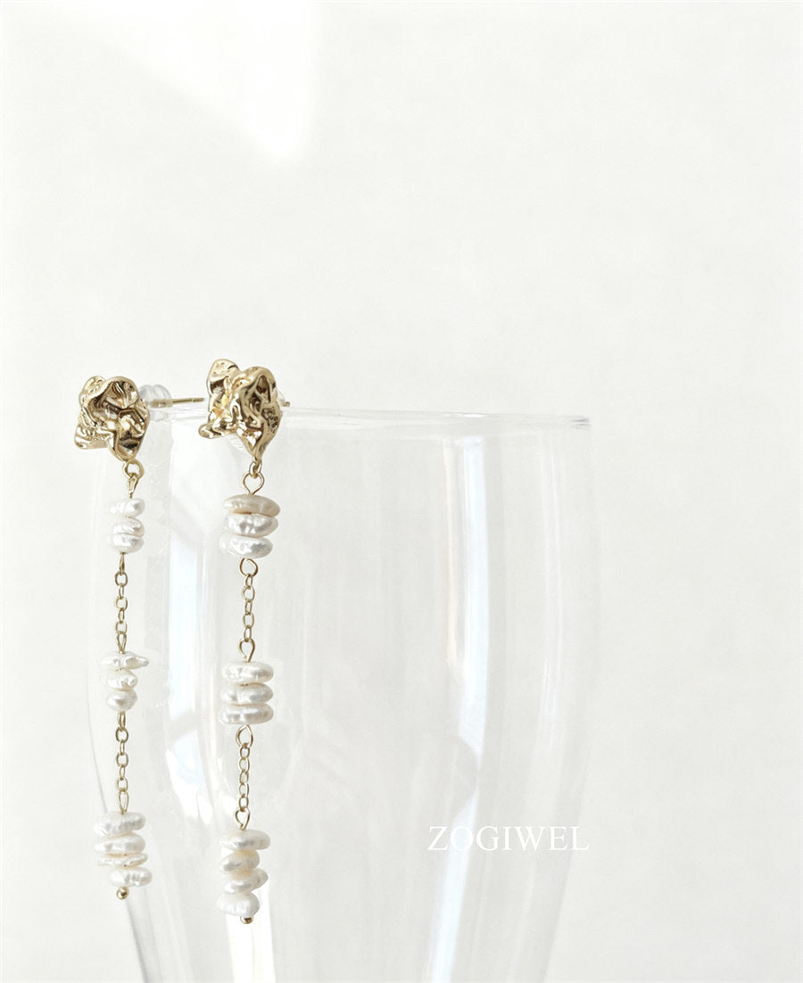 Freshwater Baroque Pearl Drop Earrings with Gold Accent