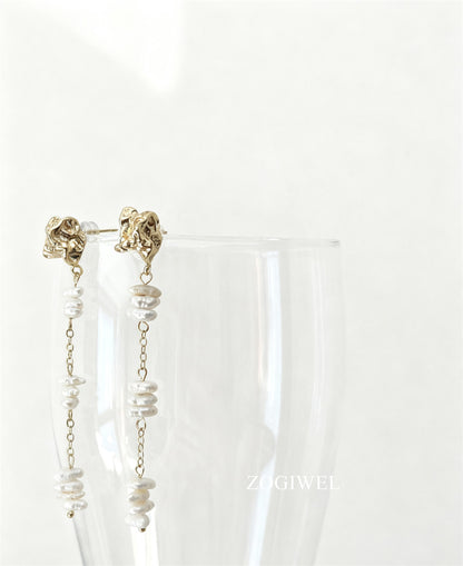 Freshwater Baroque Pearl Drop Earrings with Gold Accent