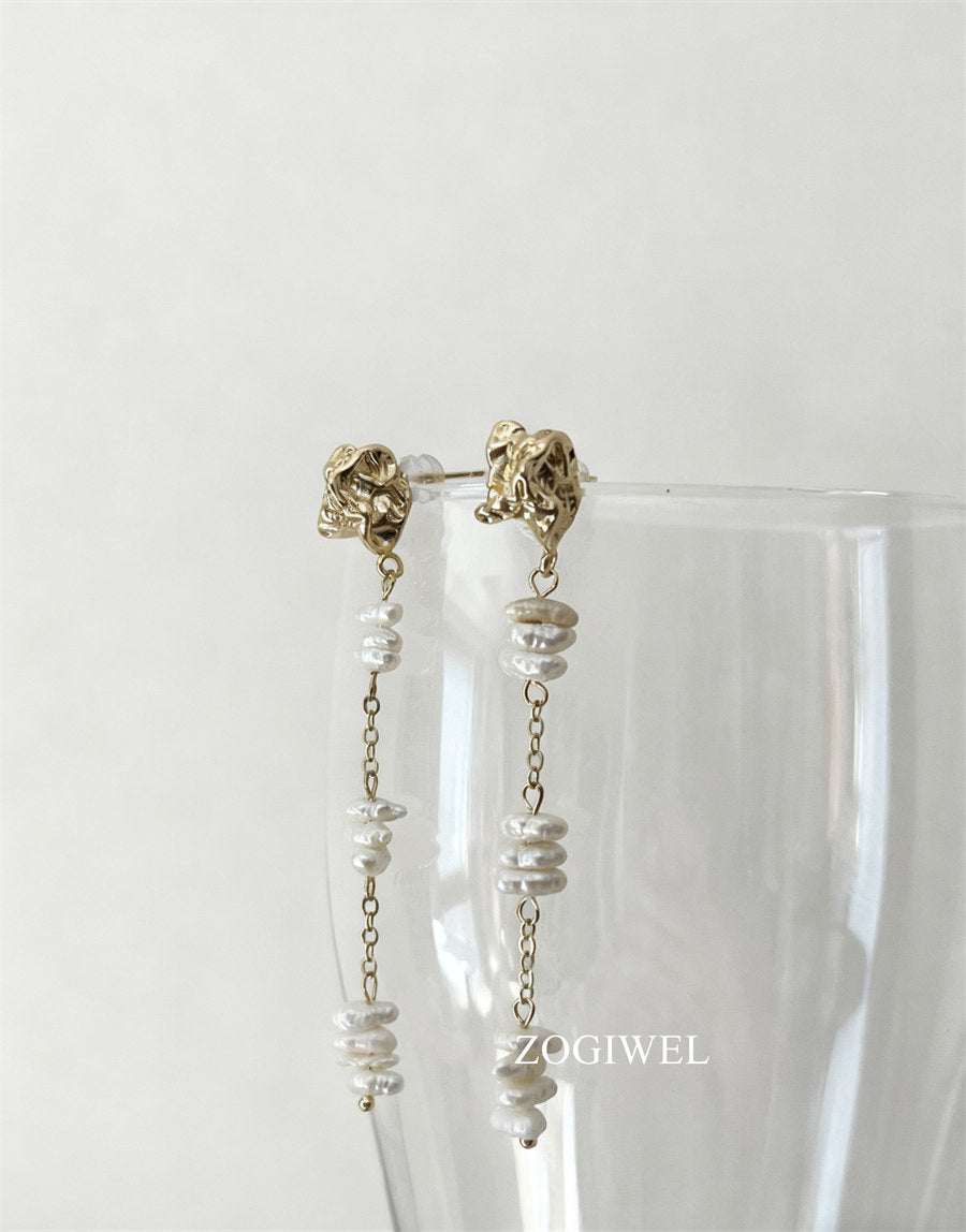 Freshwater Baroque Pearl Drop Earrings with Gold Accent