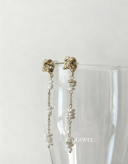Freshwater Baroque Pearl Drop Earrings with Gold Accent