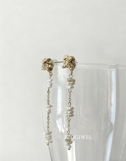 Freshwater Baroque Pearl Drop Earrings with Gold Accent