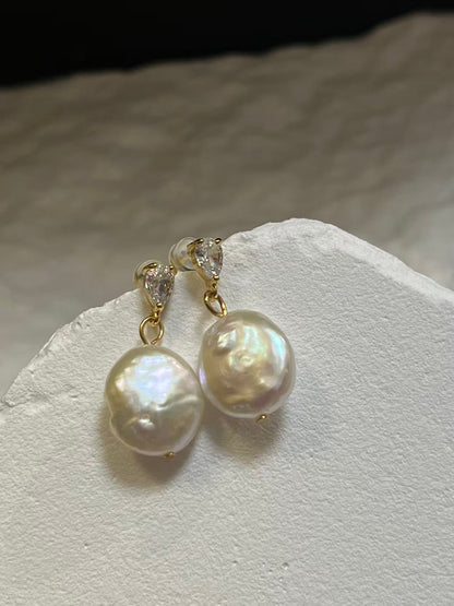 Freshwater Baroque Pearl Drop Earrings with Cubic Zirconia
