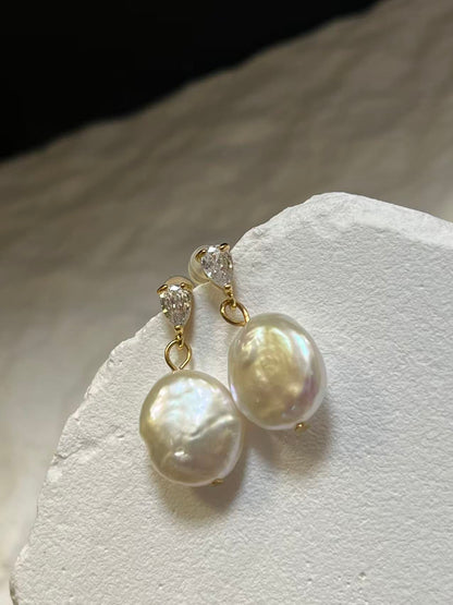 Freshwater Baroque Pearl Drop Earrings with Cubic Zirconia
