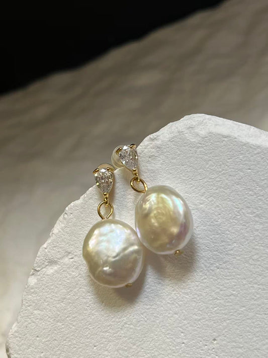 Freshwater Baroque Pearl Drop Earrings with Cubic Zirconia