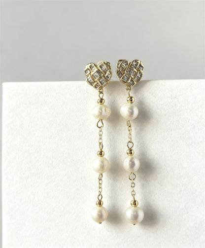 Freshwater Baroque Pearl Drop Earrings with CZ Heart