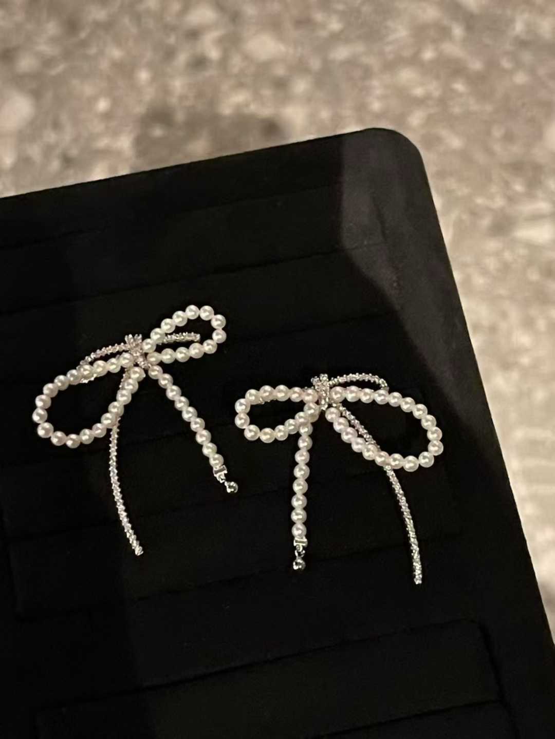 Natural Pearl  Bow Earrings with CZ