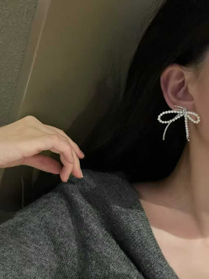 Natural Pearl  Bow Earrings with CZ