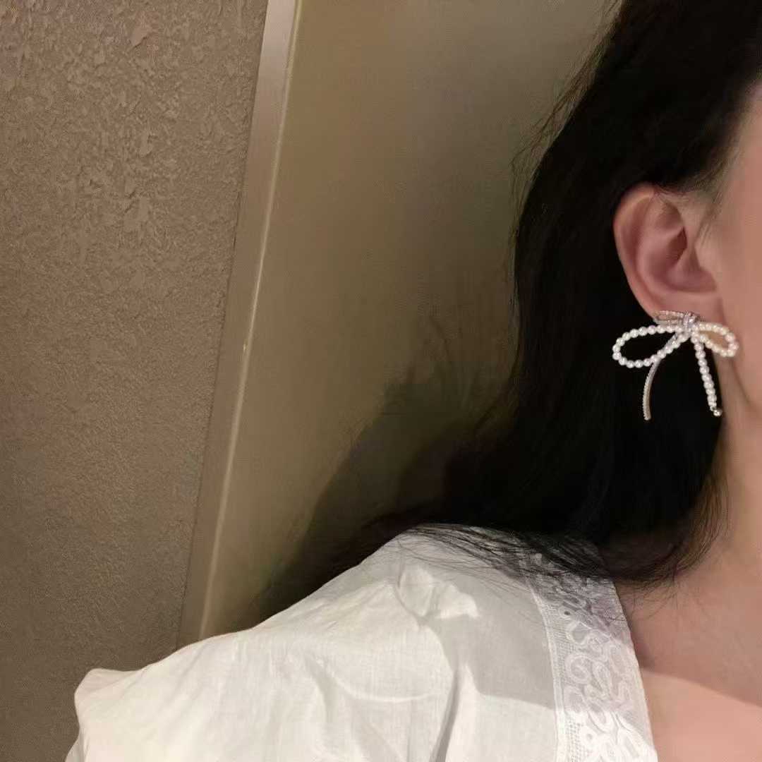 Natural Pearl  Bow Earrings with CZ