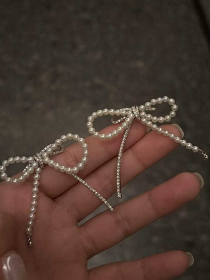 Natural Pearl  Bow Earrings with CZ