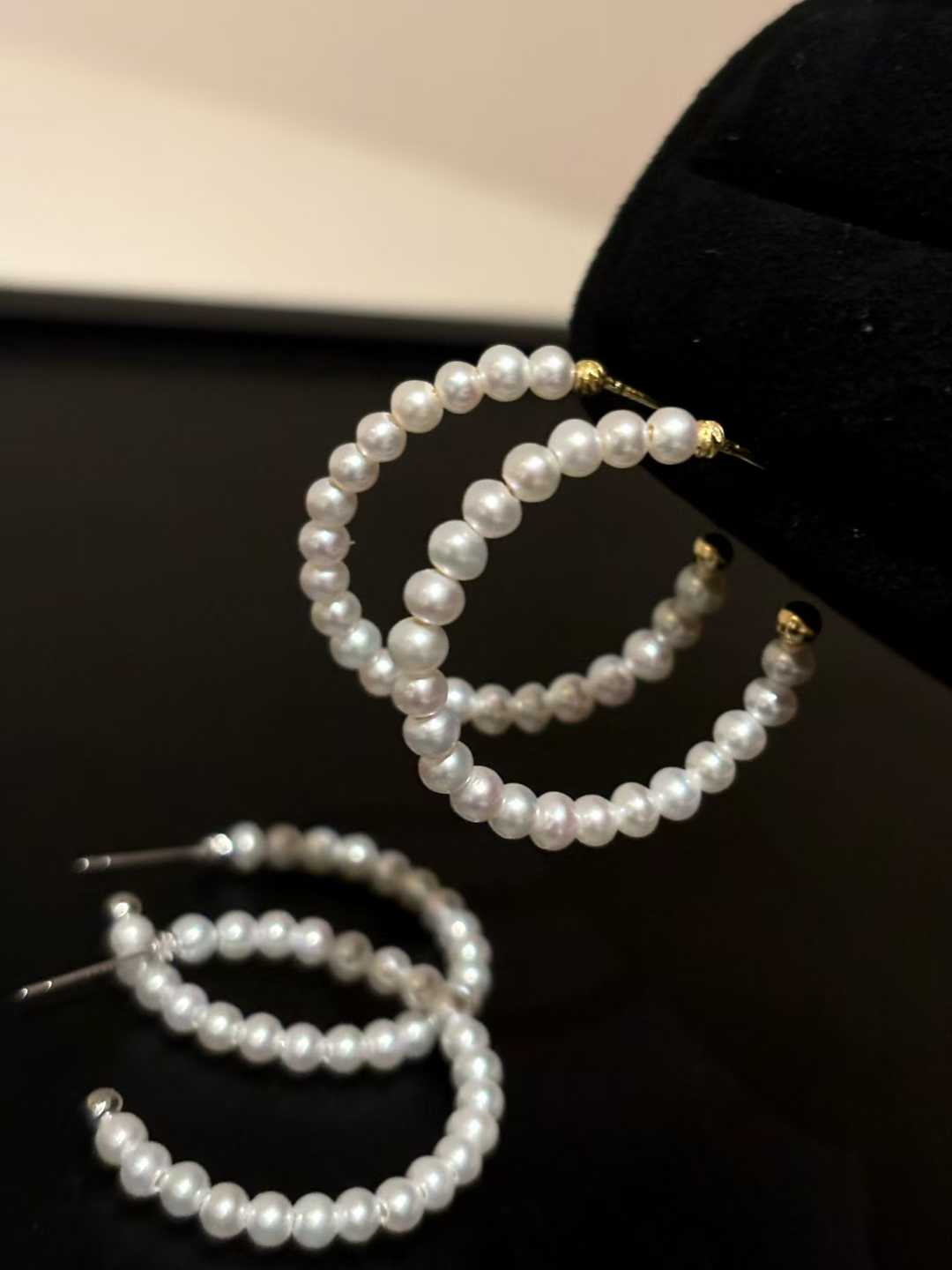 Freshwater Beaded Pearl Drop/Big Hoop Earrings