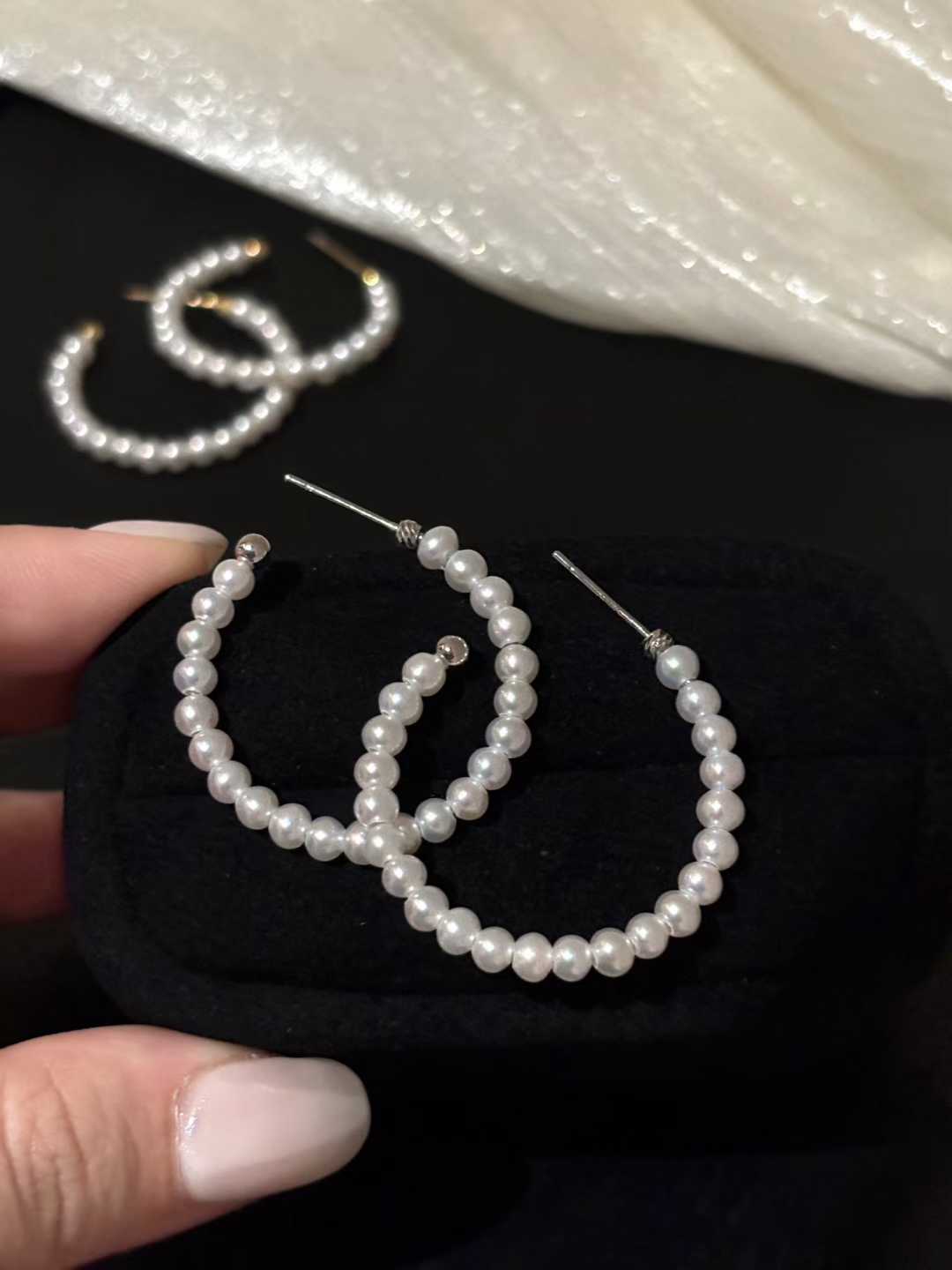 Freshwater Beaded Pearl Drop/Big Hoop Earrings