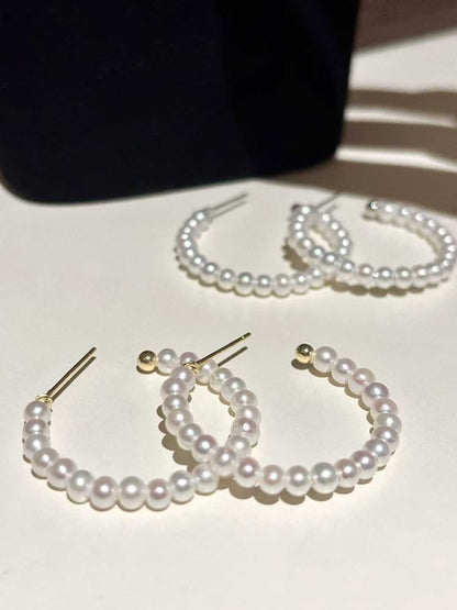 Freshwater Beaded Pearl Drop/Big Hoop Earrings
