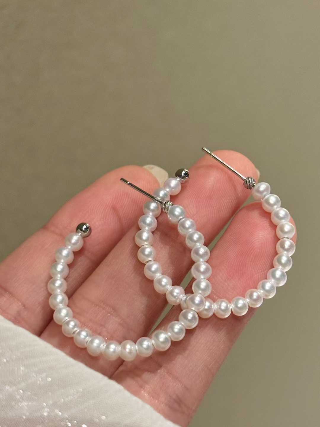 Freshwater Beaded Pearl Drop/Big Hoop Earrings