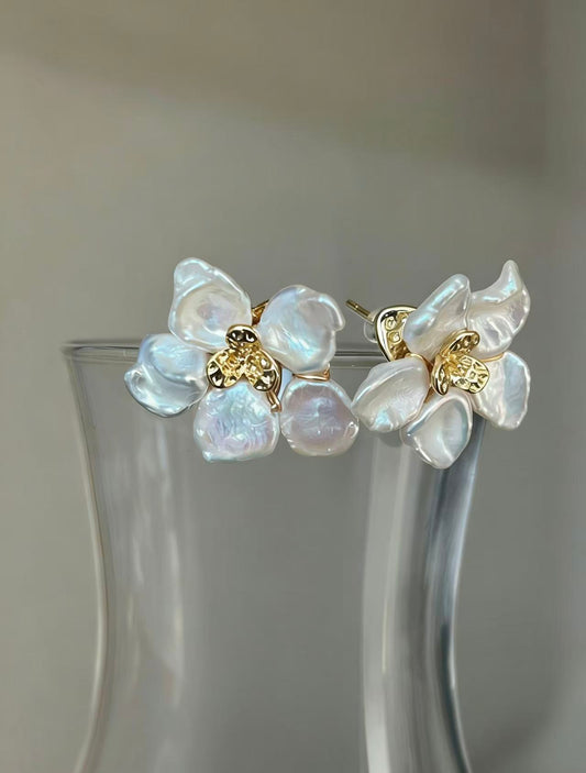 Freshwater Baroque Pearl Flower Earrings