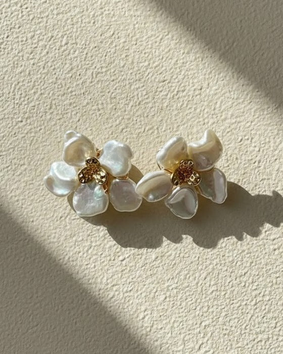 gold and baroque pearl stud earrings