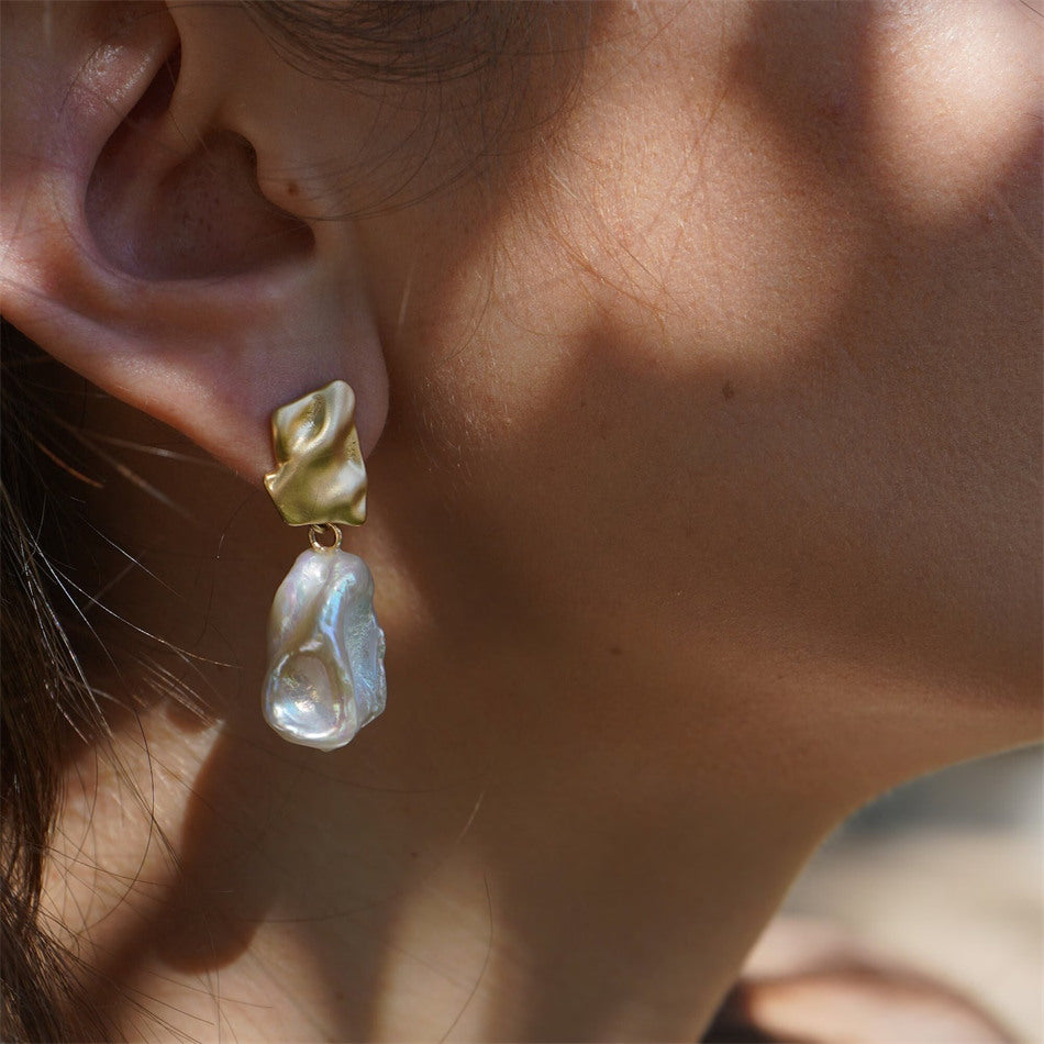 Freshwater Flat Baroque Pearl Drop Earrings