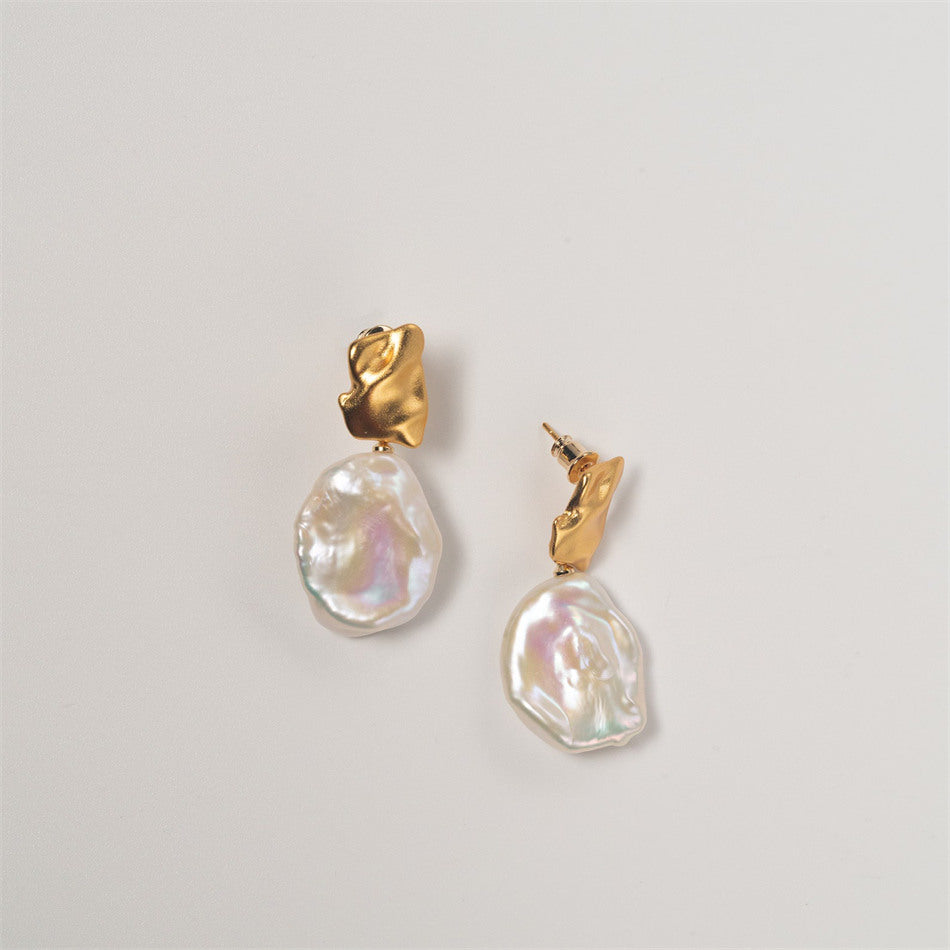Freshwater Flat Baroque Pearl Drop Earrings