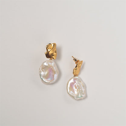 Freshwater Flat Baroque Pearl Drop Earrings