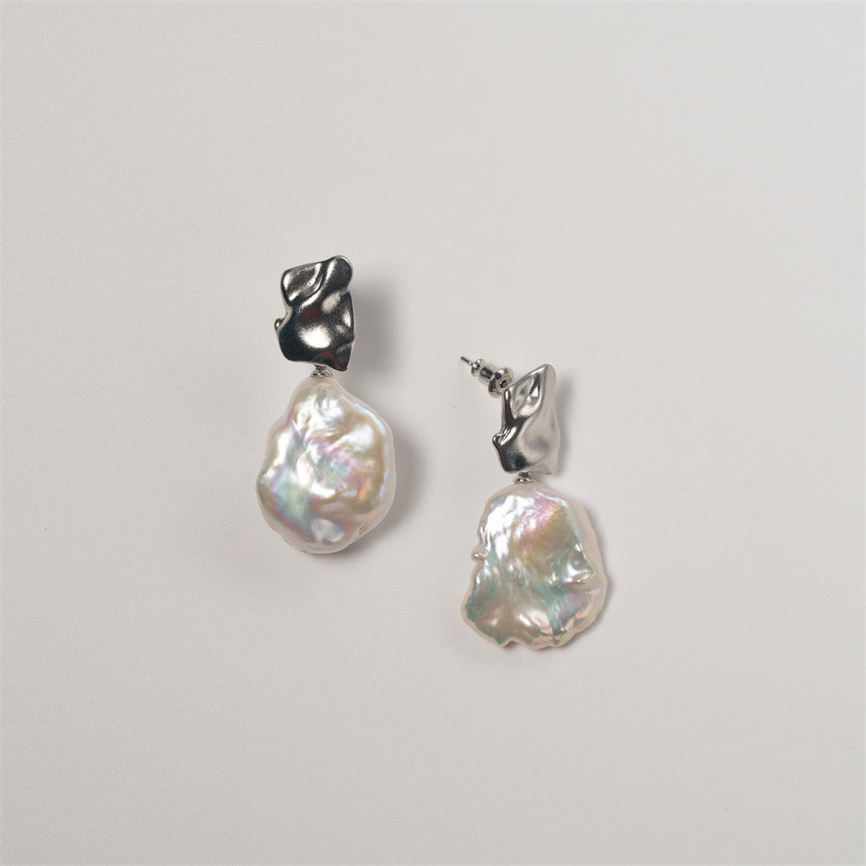 Freshwater Flat Baroque Pearl Drop Earrings